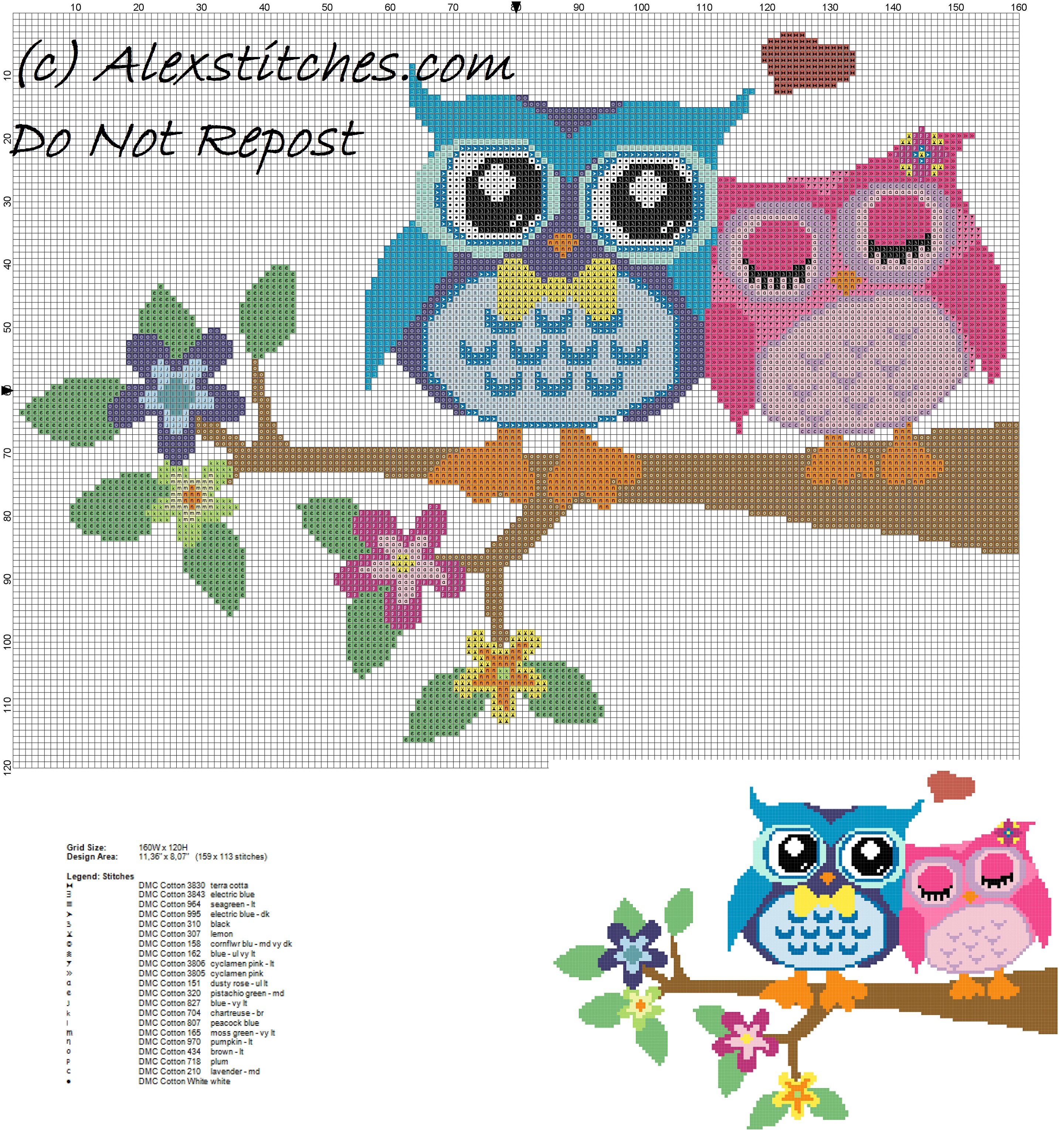 Owls in love free cross stitch pattern