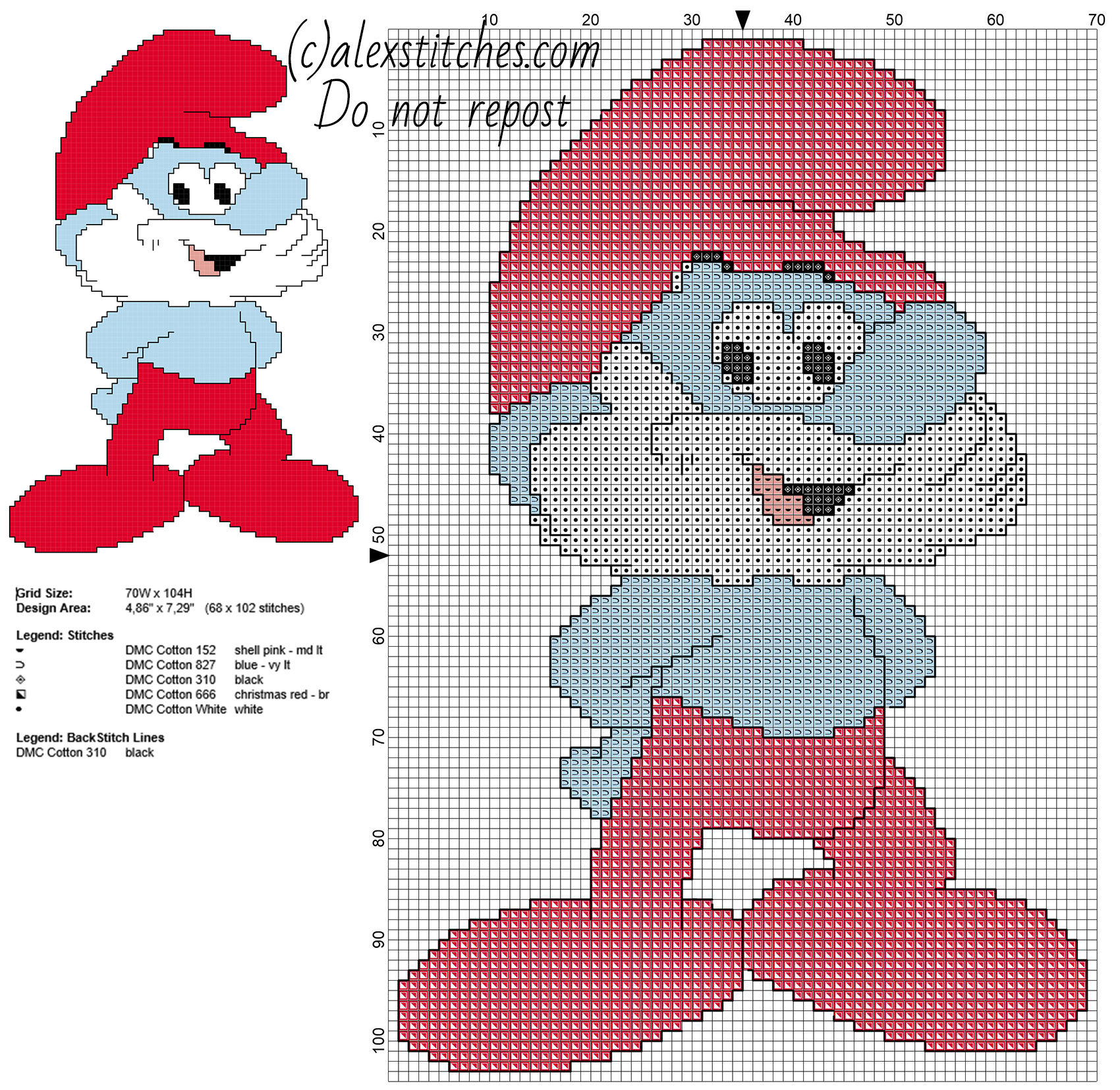 Papa Smurf from cartoon The Smurfs free cross stitch pattern