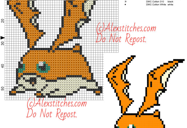 Patamon free cross stitch pattern Digimon 50x55 6 colors