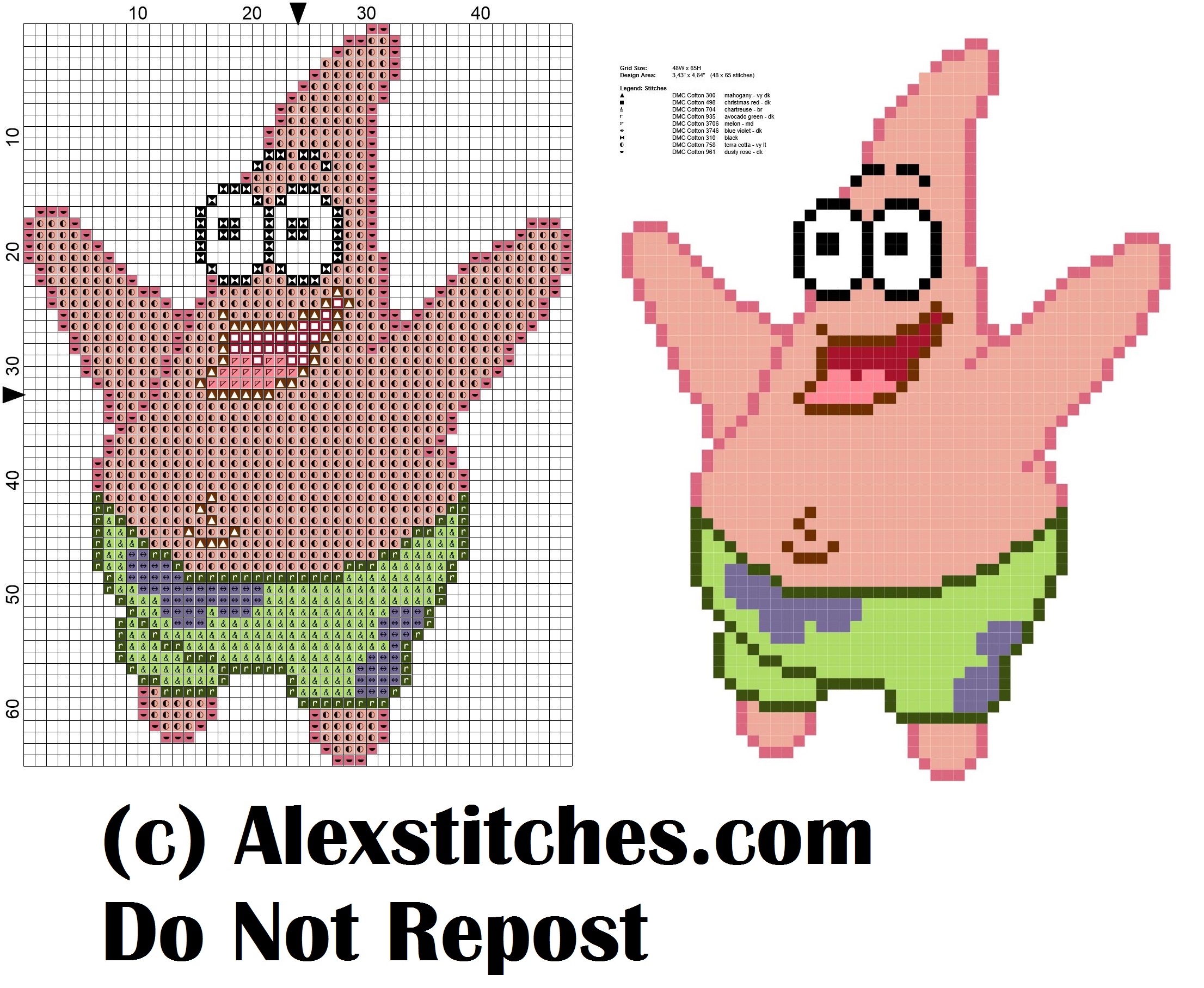 Patrick Star SpongeBob free cross stitch pattern