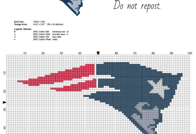 Patriots National Football League NFL sport team free cross stitch pattern 90 x 43 stitches 4 DMC threads