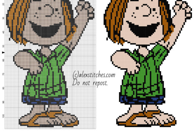 Patty Peanuts cartoon character free cross stitch pattern made with pcstitch