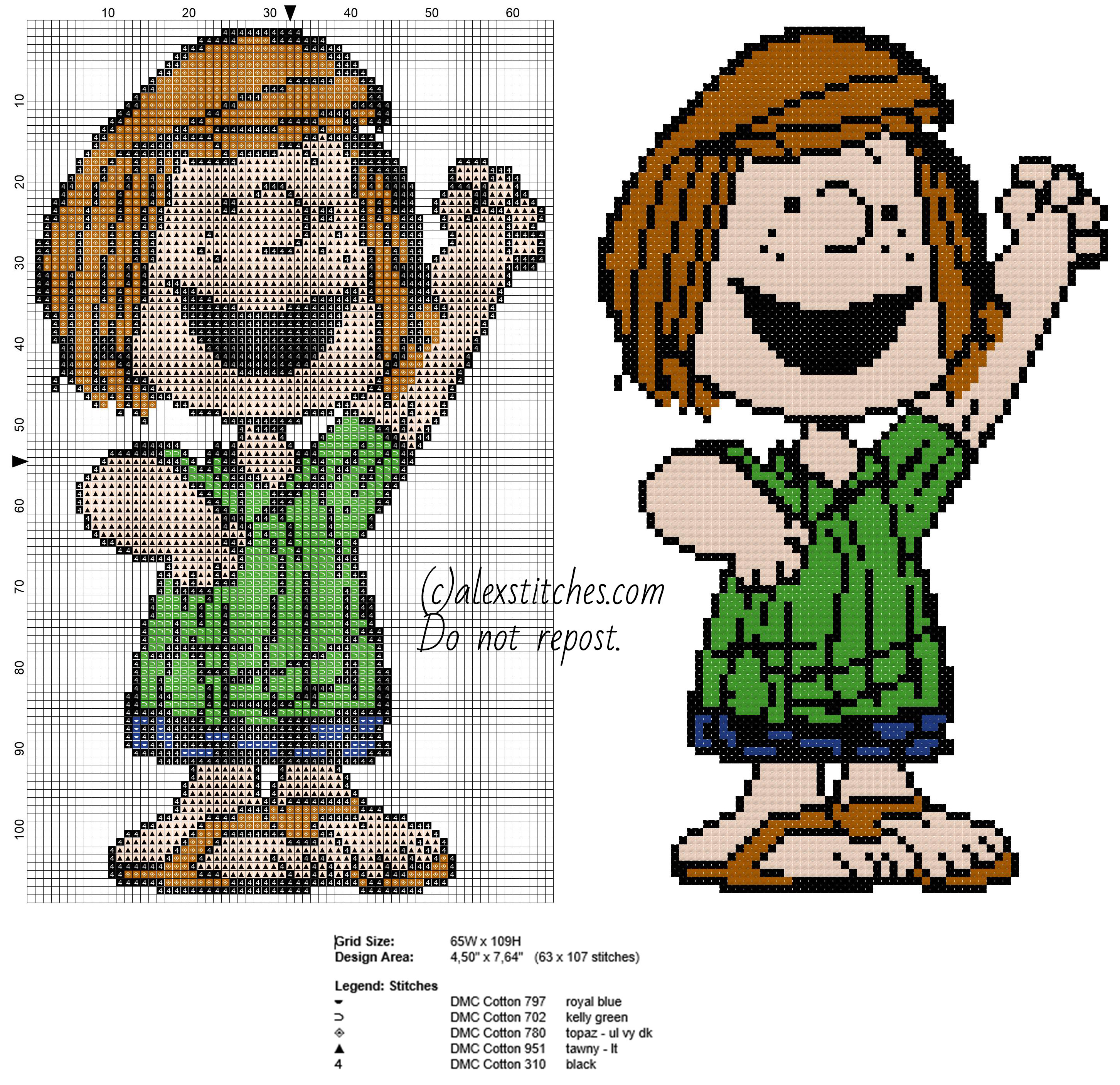 Patty Peanuts cartoon character free cross stitch pattern made with pcstitch