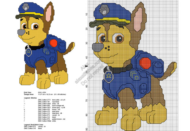 Paw Patrol Chase free cross stitch pattern 61x90