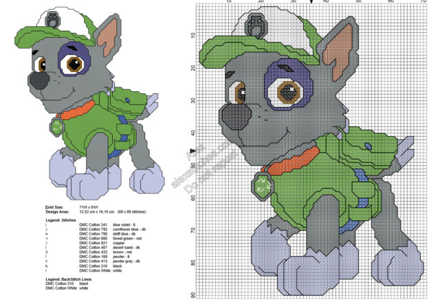 Paw Patrol Rocky free cross stitch pattern 69x89