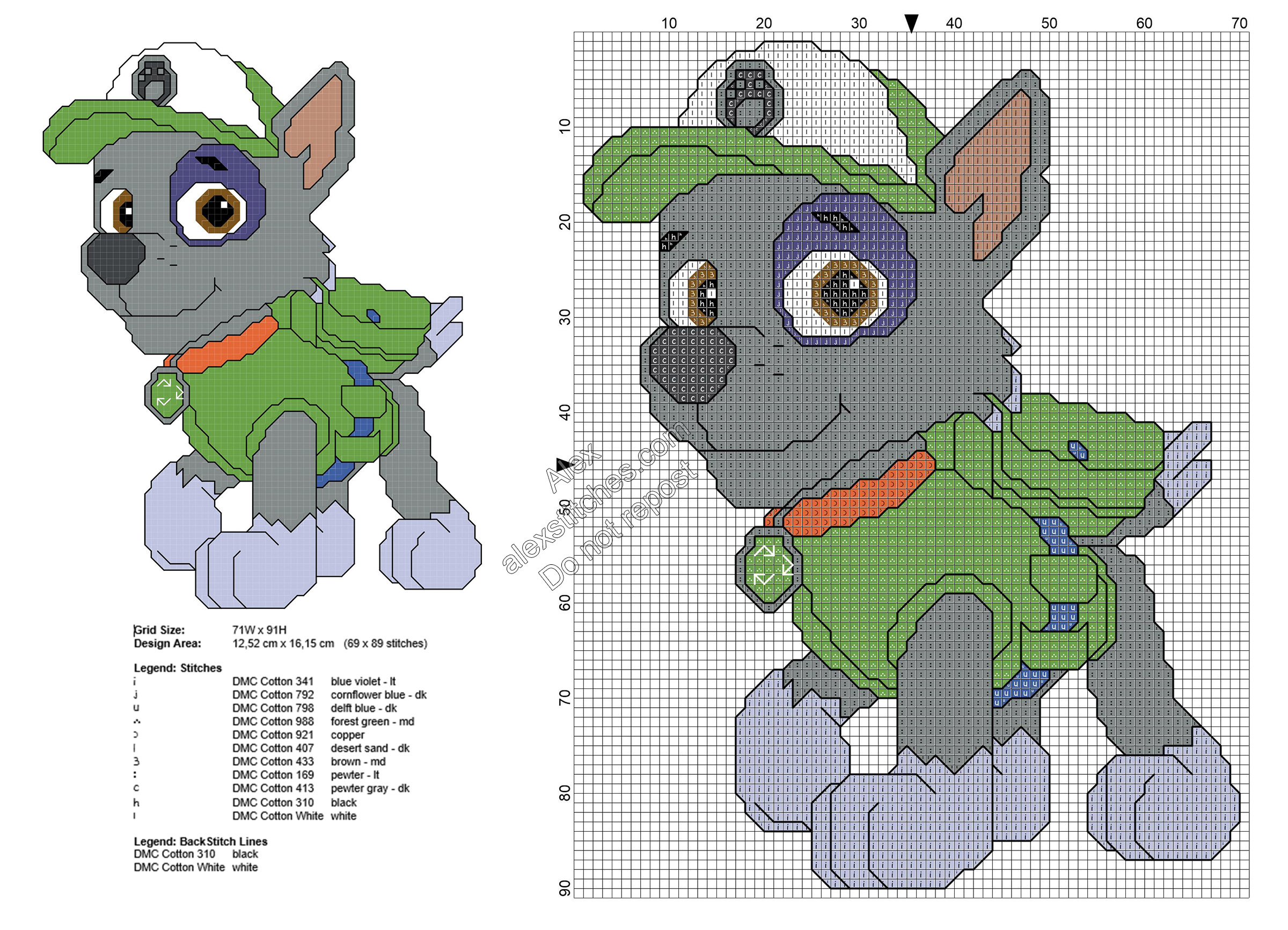 Paw Patrol Rocky free cross stitch pattern 69x89