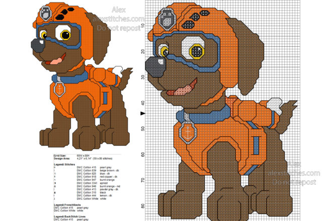 Paw Patrol Zuma free cross stitch pattern 59x86