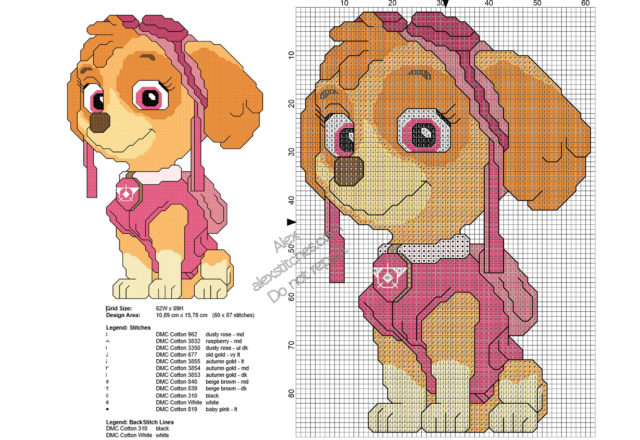 Paw Patrol character Skye free cross stitch pattern 60x87