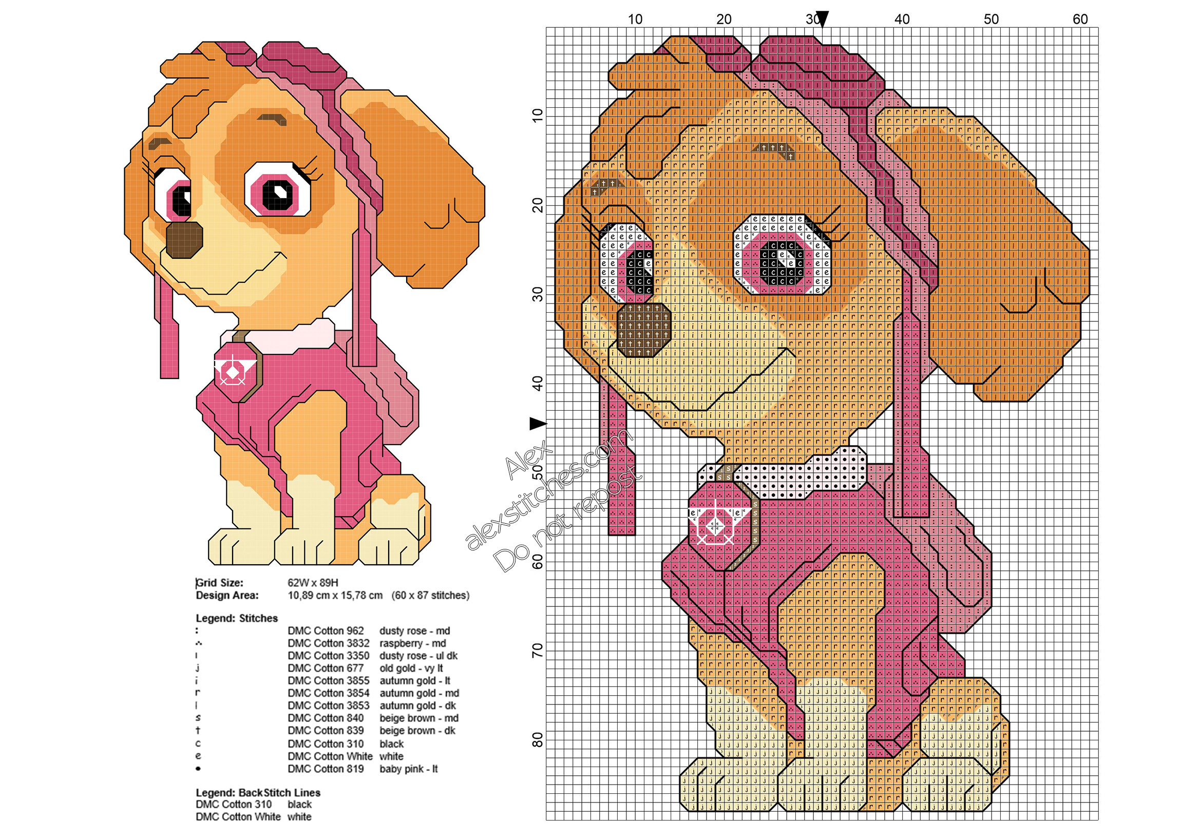 Paw Patrol character Skye free cross stitch pattern 60x87