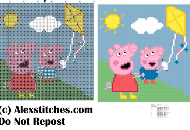 Peppa pig and george play kite cross stitch pattern