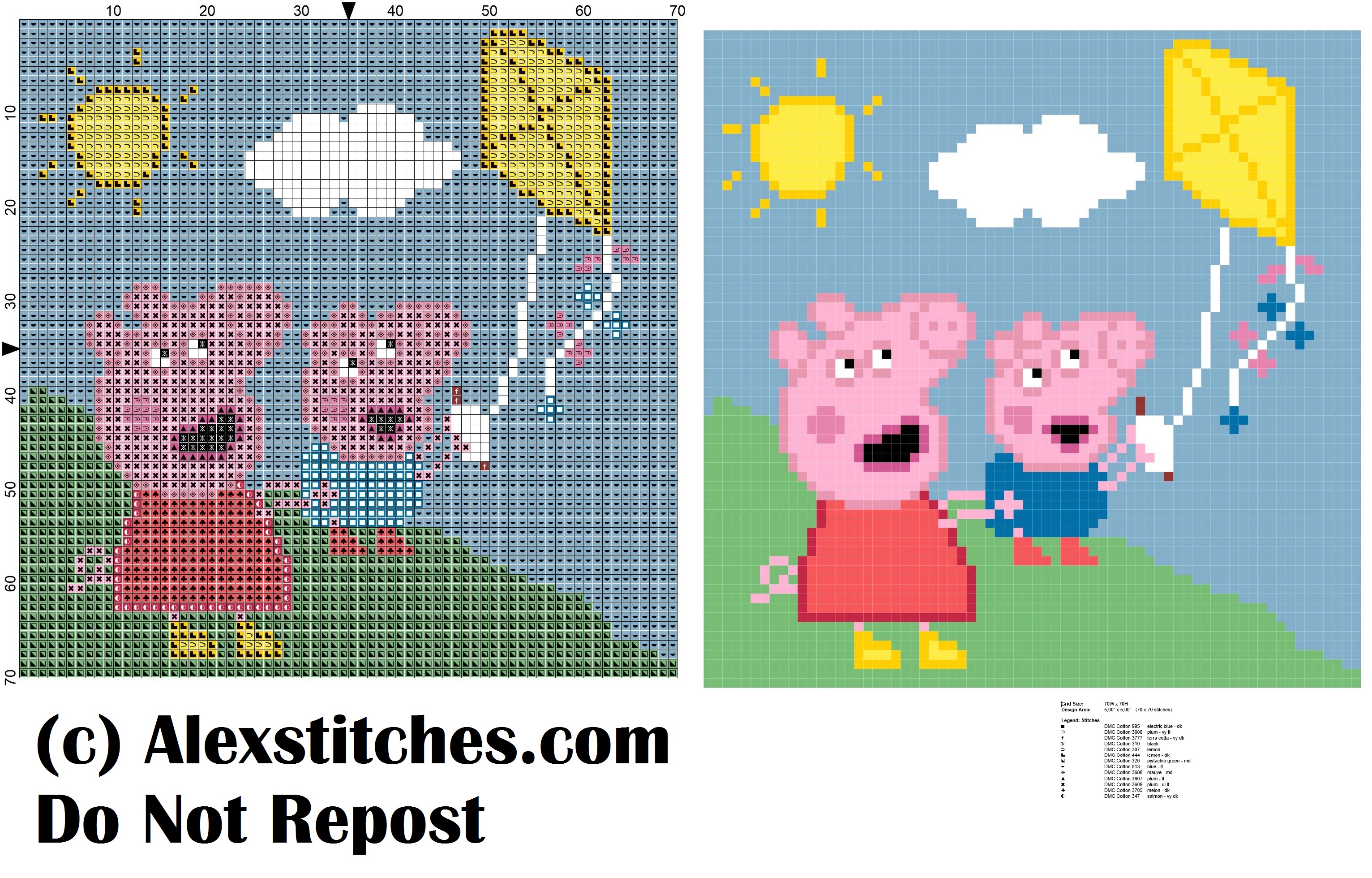 Peppa pig and george play kite cross stitch pattern