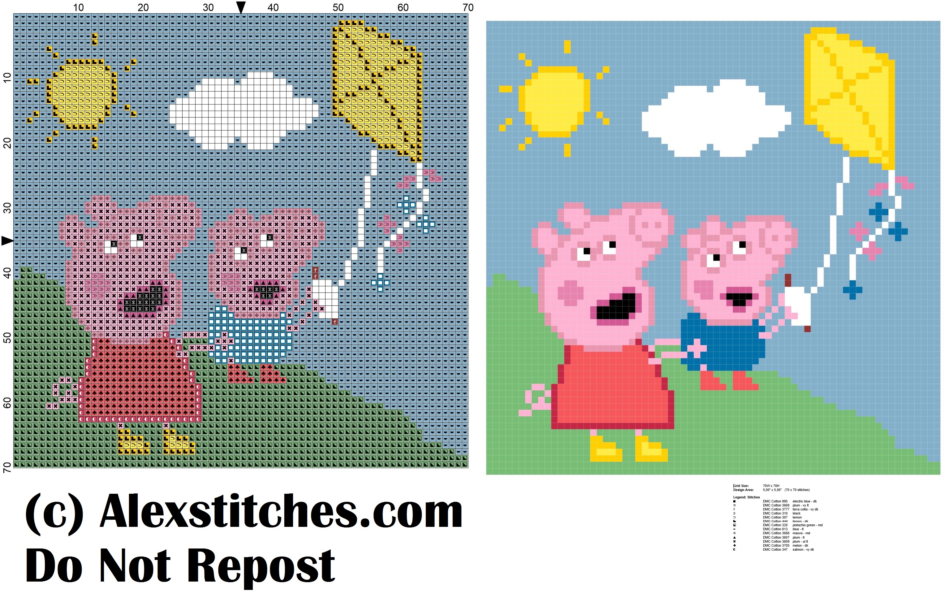 Peppa pig and george play kite cross stitch pattern