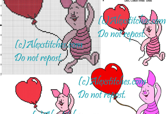 Piglet cross stitch pattern 100x100 5 colors