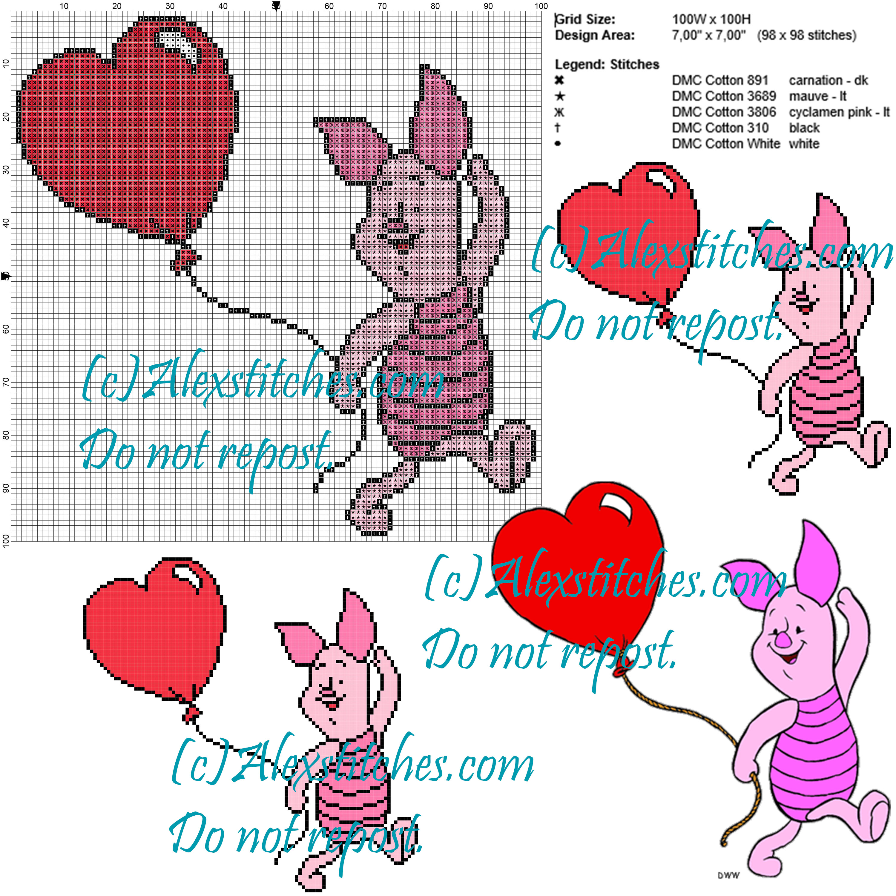 Piglet cross stitch pattern 100x100 5 colors