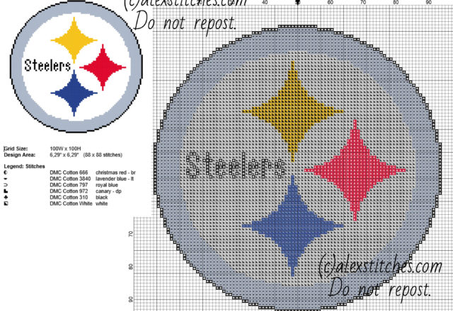 Pittsburg Steelers logo NFL National Football League team free cross stitch pattern