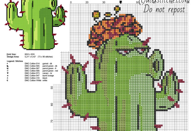 Plants vs Zombies cactus plant free small cross stitch pattern