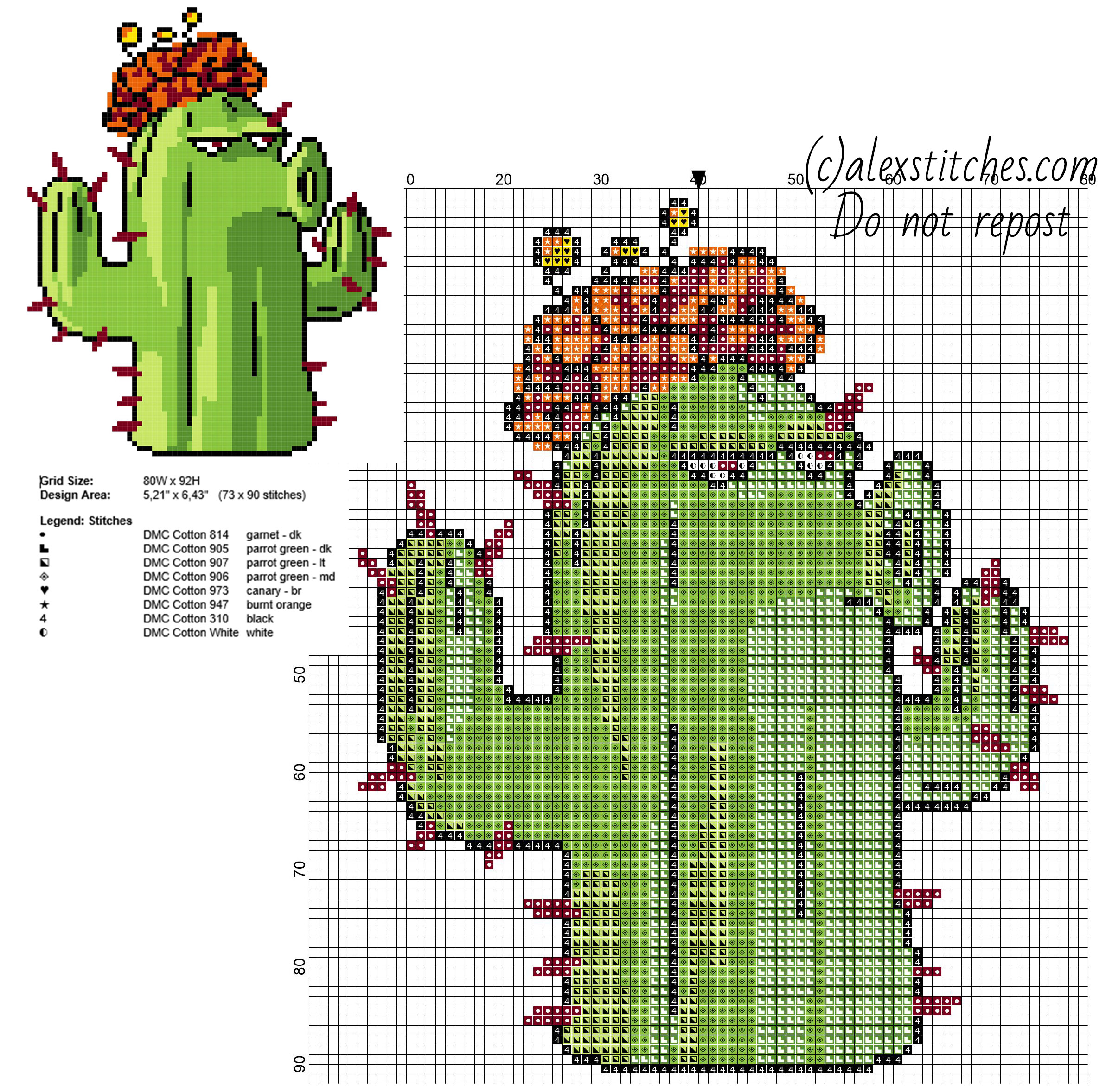 Plants vs Zombies cactus plant free small cross stitch pattern