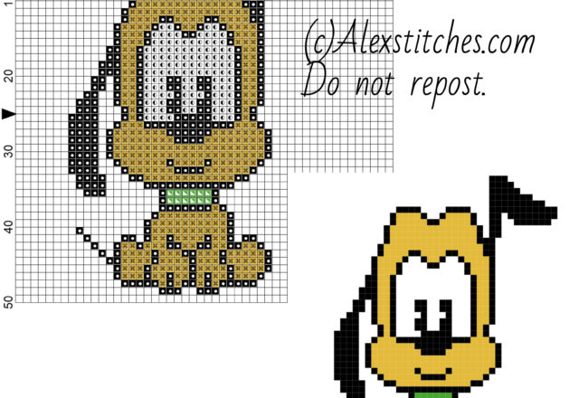 Pluto Disney Cuties free cross stitch pattern 50x50 4 colors