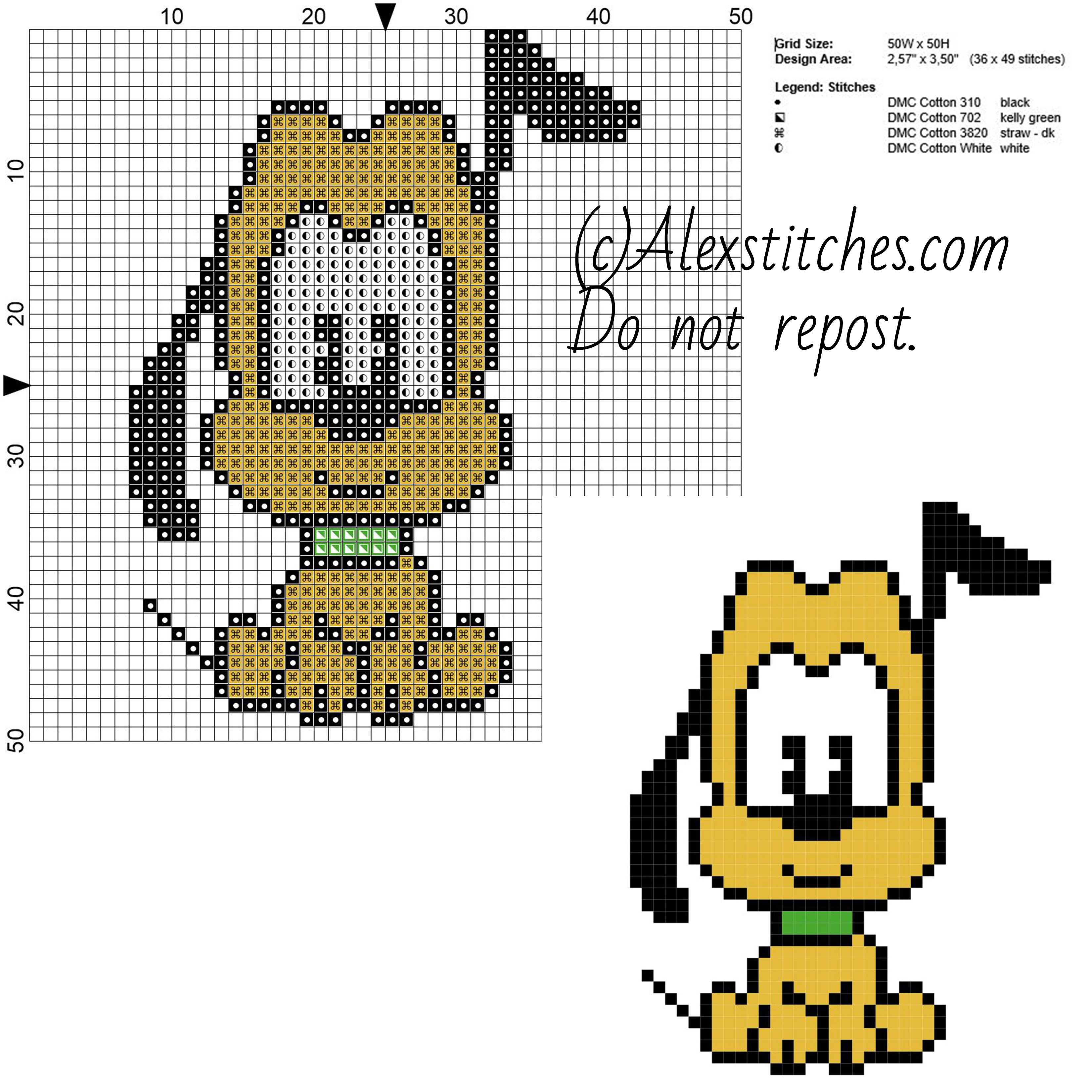 Pluto Disney Cuties free cross stitch pattern 50x50 4 colors