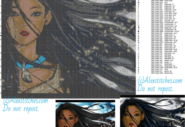 Pocahontas free cross stitch pattern 200x188 52 colors