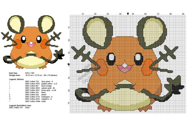 Pokemon Dedenne free cross stitch pattern