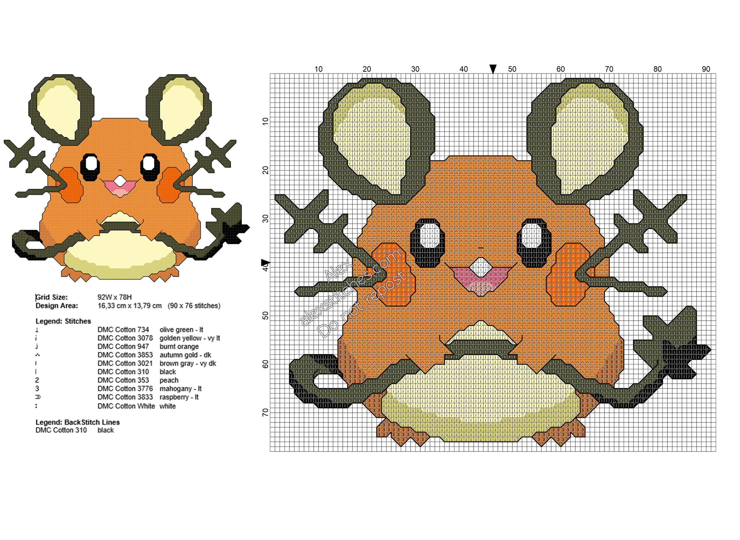 Pokemon Dedenne free cross stitch pattern