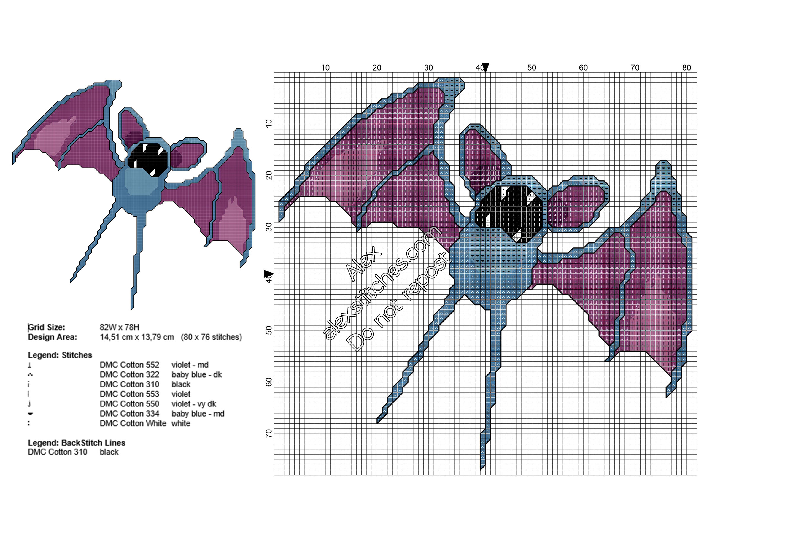 Pokémon Go Zubat free cross stitch pattern