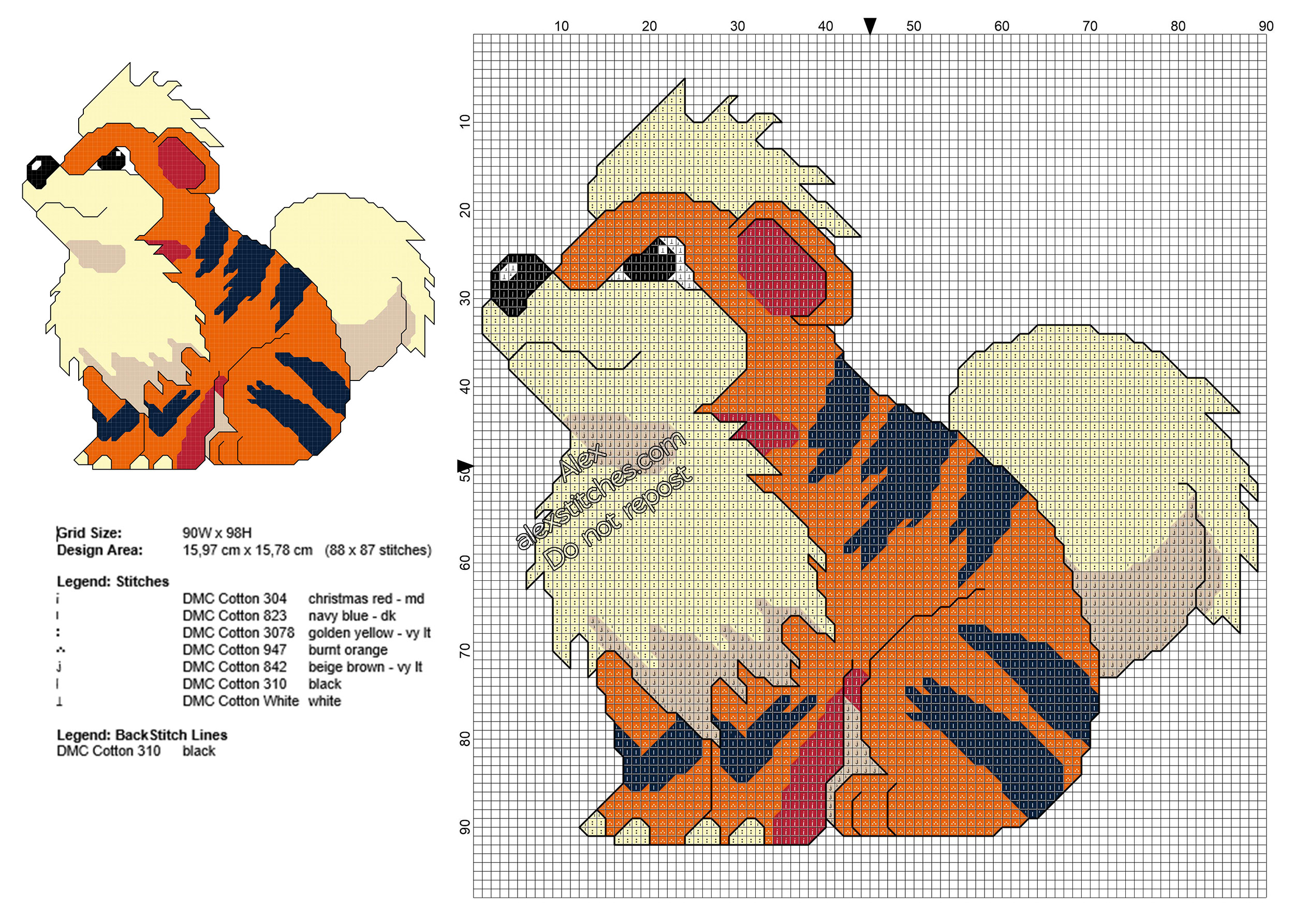 Pokemon Growlithe free cross stitch pattern