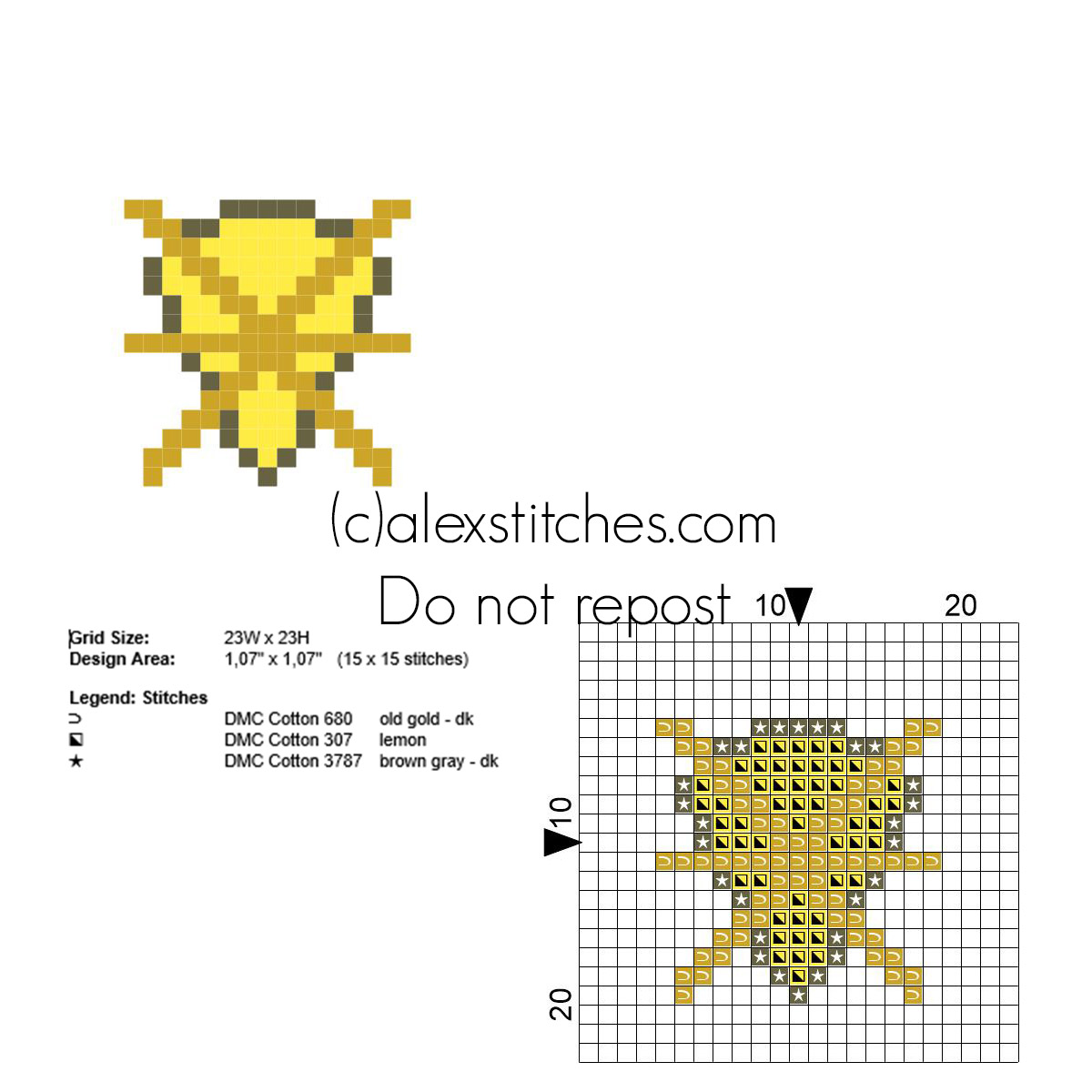 Pokemon Kalos X Y Clemont Voltage Badge small free cross stitch pattern