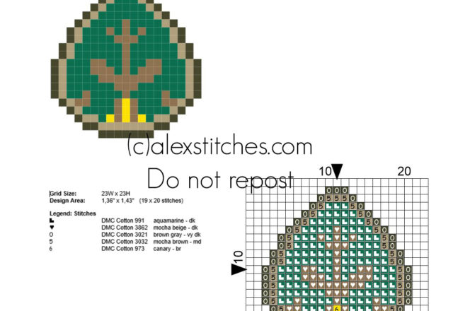 Pokemon Kalos X Y Ramon Plant Badge free small cross stitch patterns