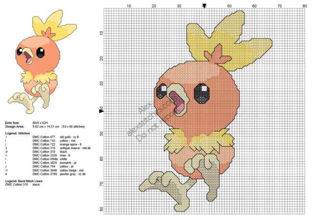 Pokemon Torchic free cross stitch pattern