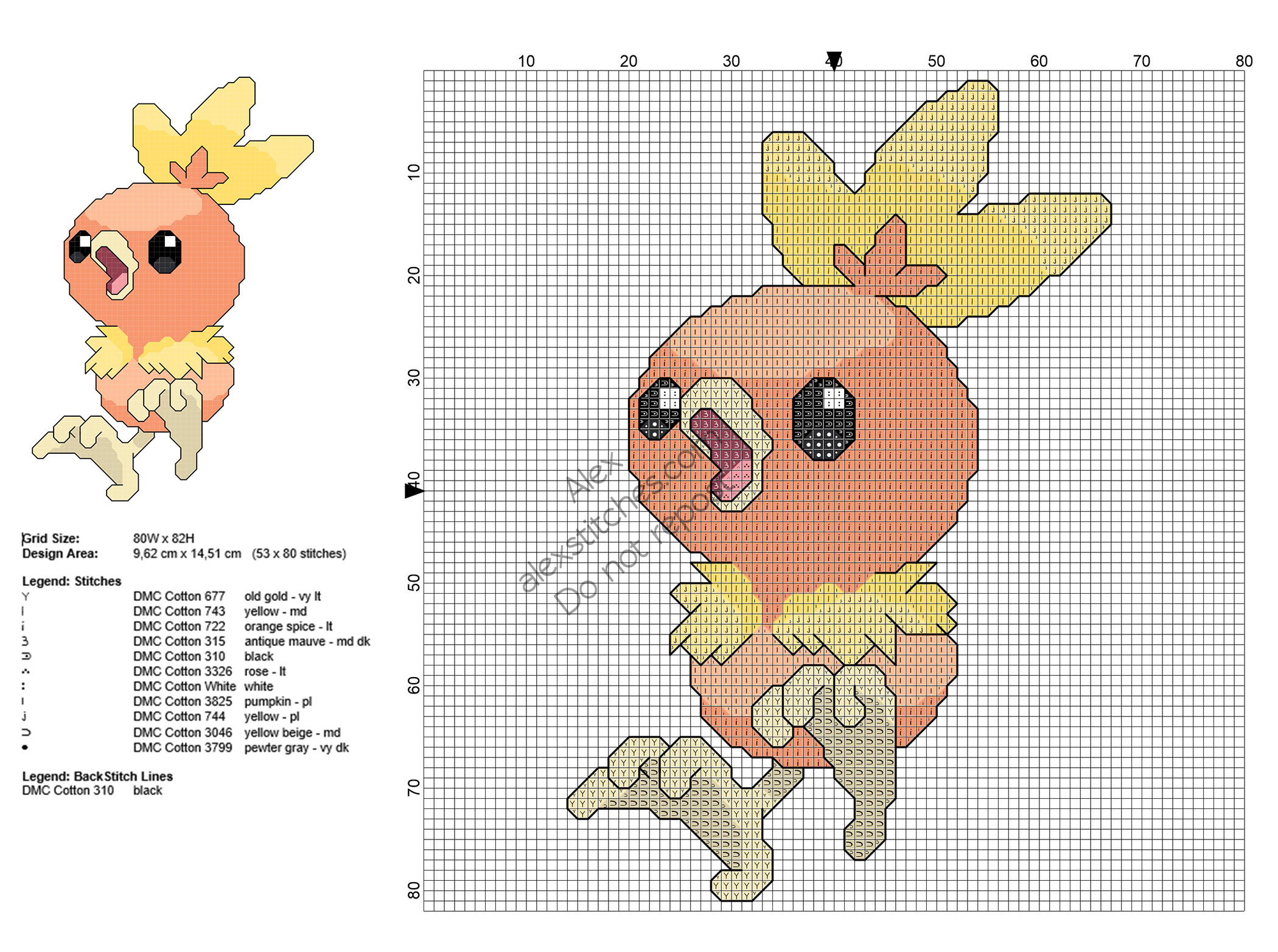 Pokemon Torchic free cross stitch pattern