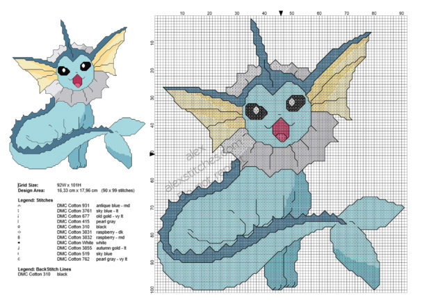 Pokemon Vaporeon free cross stitch pattern