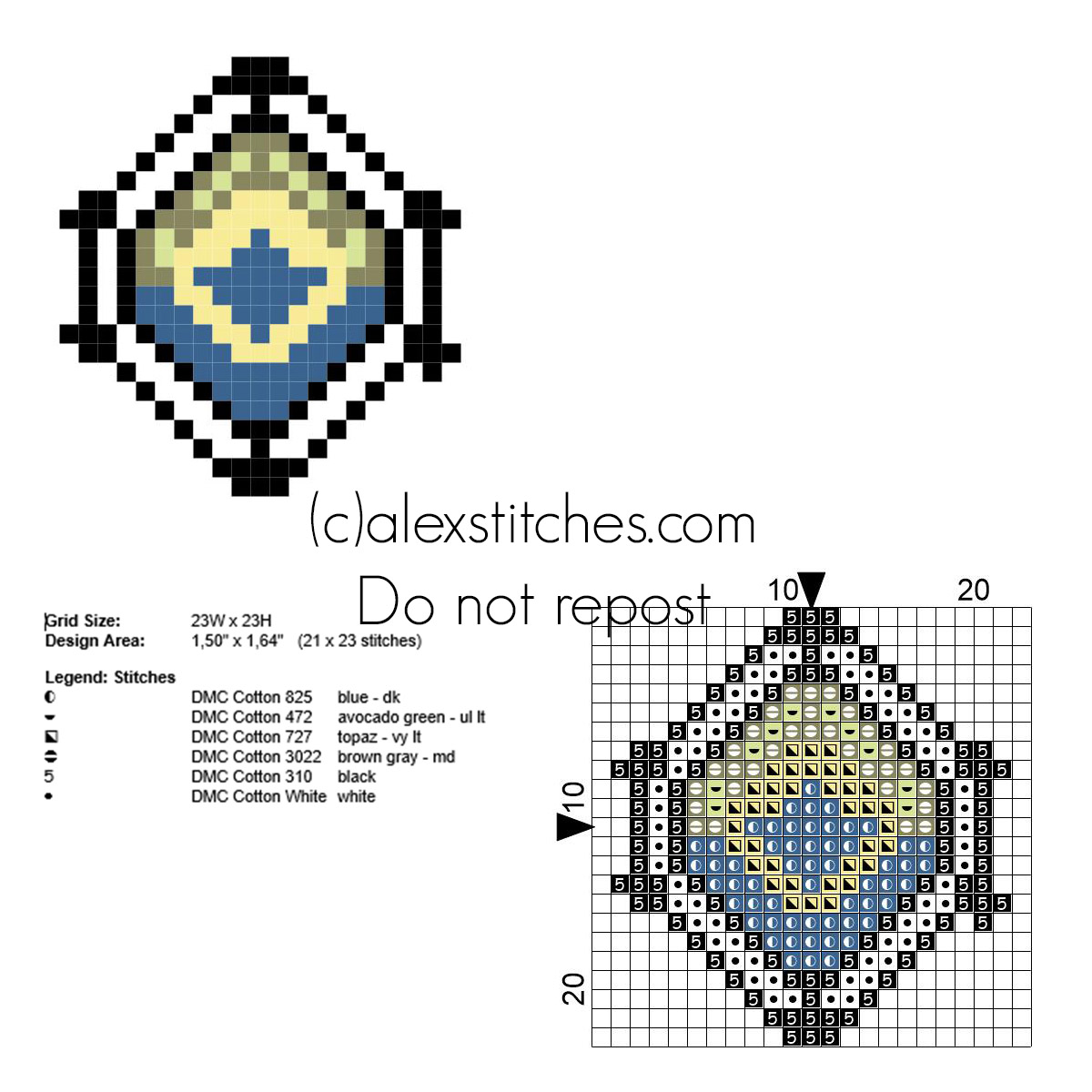 Pokemon X Y Wulfric Iceberg Badge free cross stitch pattern
