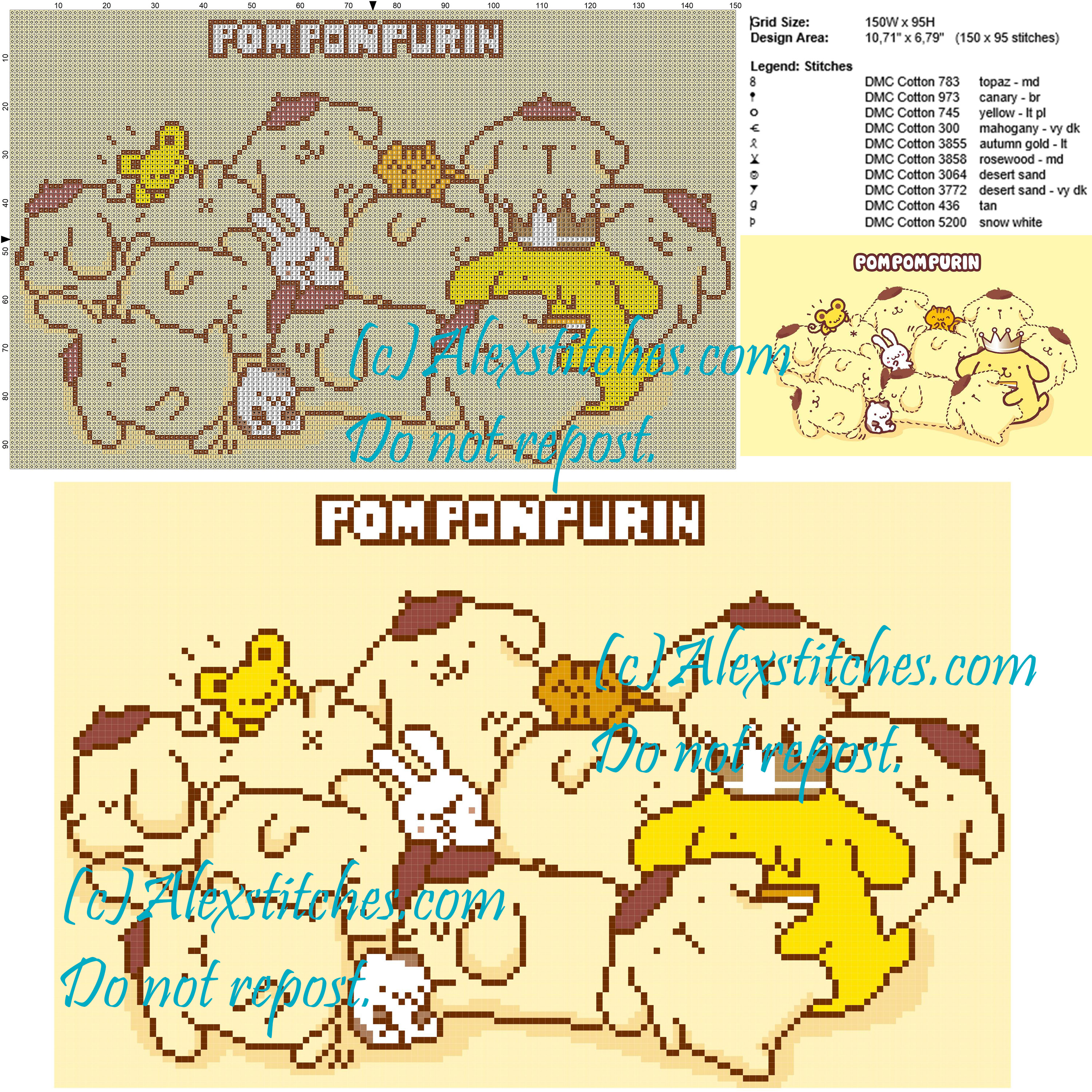 Pomponpurin cross stitch pattern 150x95 10 colors