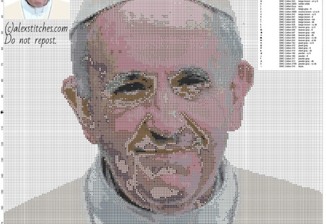 Pope Francis free cross stitch pattern size 200 x 200 stitches colors threads DMC 39