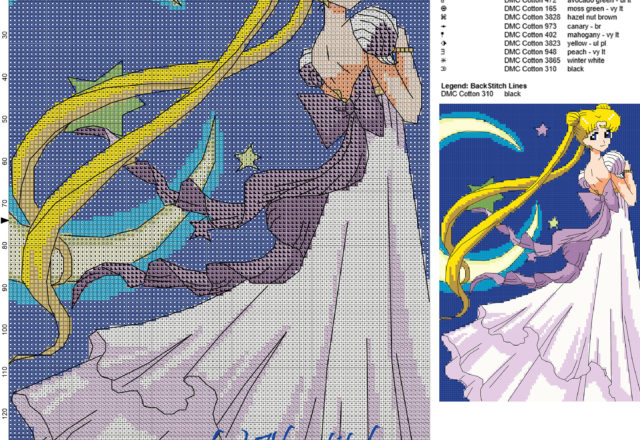 Princess Serenity cross stitch pattern 100x148 15 colors