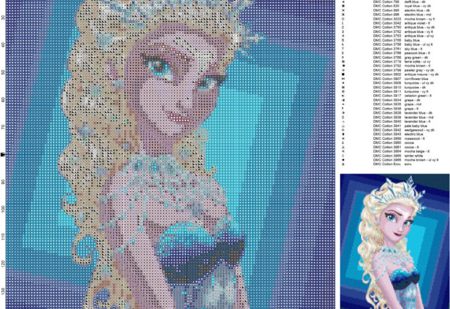 Queen Elsa Frozen free cross stitch pattern 120x160 50 colori