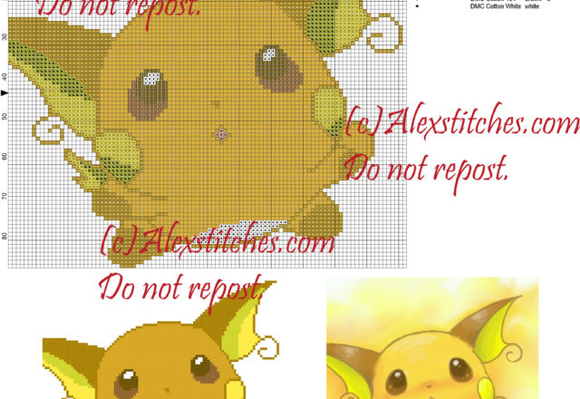Raichu cross stitch pattern 100x88 8 colors