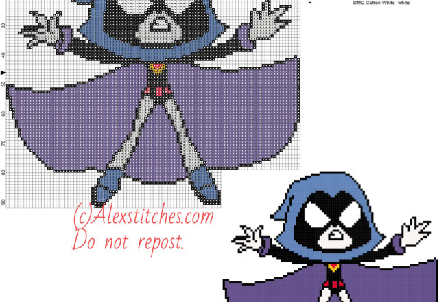 Raven free cross stitch pattern of Teen Titans Go 100x92 7 colors