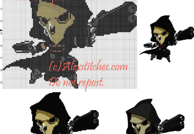 Reaper (Overwatch) cross stitch pattern 110x95 8 colors