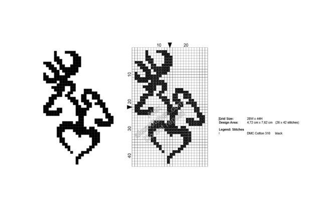 Reindeer in love free monochrome cross stitch pattern 26x42
