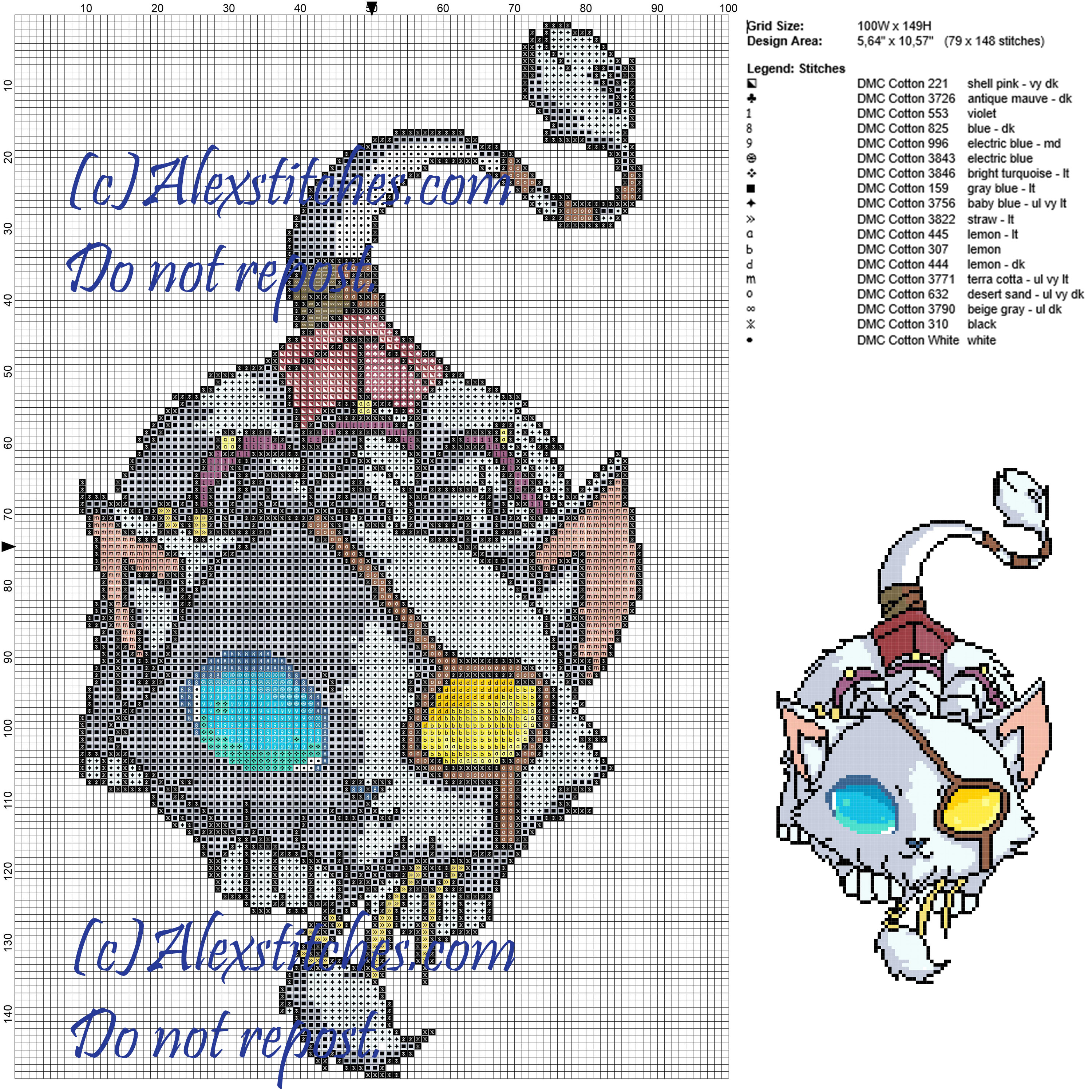 Rengar (League of Legends) cross stitch pattern 100x149 18 colors