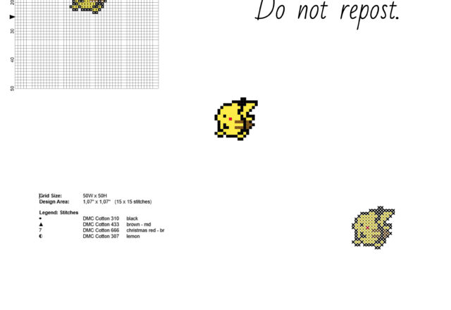 Retro Pikachu Pokemon colored small and free cross stitch pattern