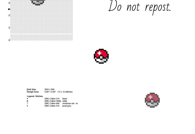 Retro Pokemon Pokeball colored very small and free cross stitch pattern