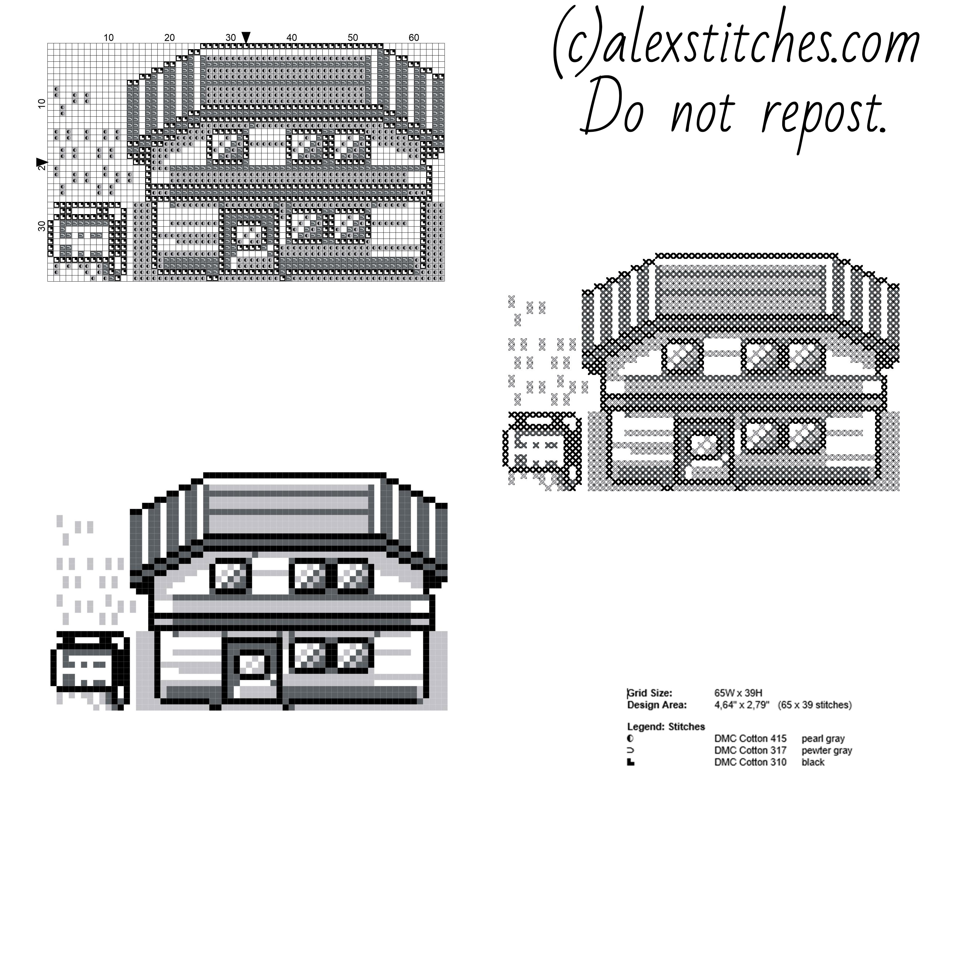 Retro Pokemon videogames home black and white free cross stitch pattern