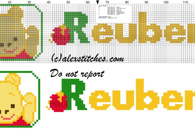 Reuben name with Baby winnie the pooh free cross stitches pattern