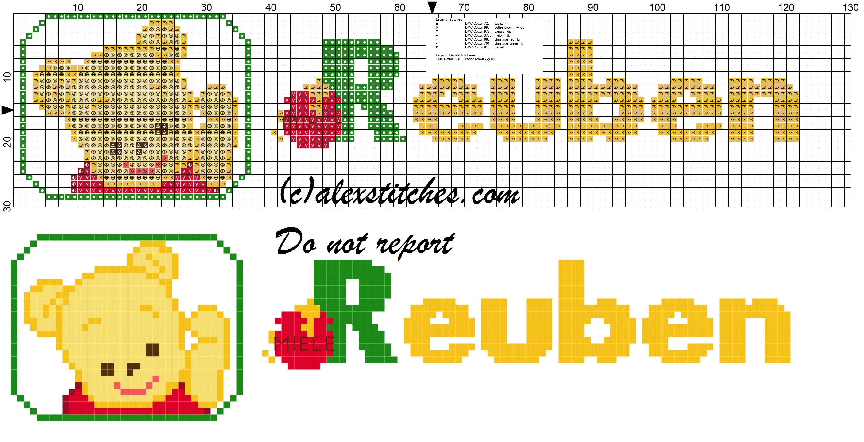 Reuben name with Baby winnie the pooh free cross stitches pattern