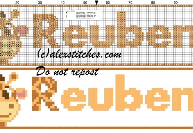 Reuben name with giraffe cross stitch pattern