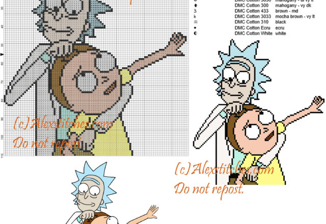 Rick and Morty cross stitch pattern 100x110 11 colors